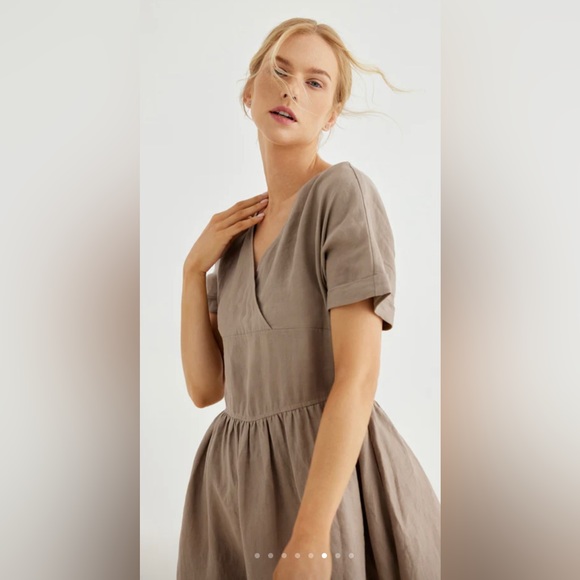 Grae Cove Luna 100% Linen V-Neck Summer Swing Dress | Midi Dress | size Large - Picture 3 of 9